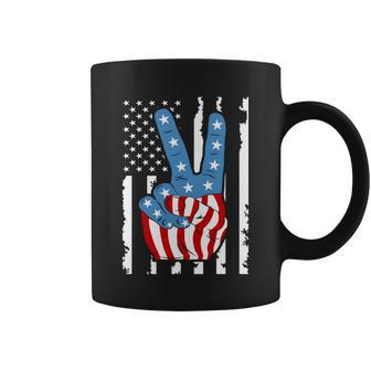 4Th Of July Peace Hand American Flag Coffee Mug - Monsterry DE