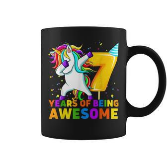 7 Years Old Unicorn Dabbing 7Th Birthday Unicorn Party Coffee Mug - Seseable