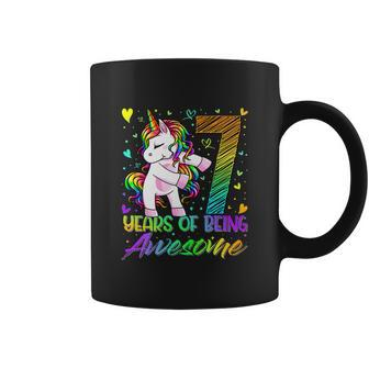 7Th Birthday 7 Year Old Girl Flossing Funny Unicorn Party Coffee Mug - Monsterry