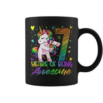 7Th Birthday 7 Year Old Girl Flossing Unicorn Party Coffee Mug - Seseable