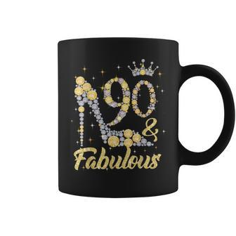 90 & Fabulous 90 Years Old 90Th Birthday Diamond Crown Shoes Coffee Mug - Seseable