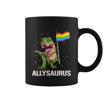 Allysaurus Dinosaur In Rainbow Flag For Ally Lgbt Pride Coffee Mug - Monsterry
