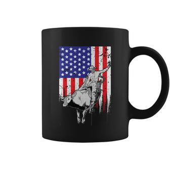 American Flag Bucking Bull Riding Patriotic Rodeo Rider Meaningful Gift Coffee Mug - Thegiftio UK