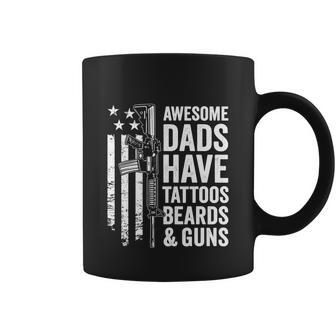 Awesome Dads Have Tattoos Beards Guns Fathers Day Coffee Mug - Monsterry