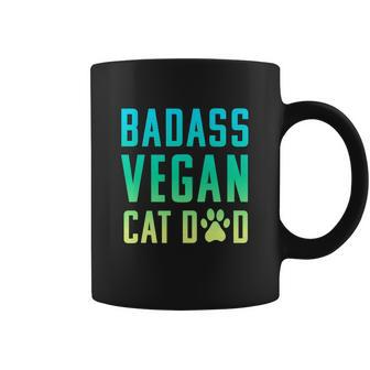 Badass Vegan Cat Dad Cute Vegan Funny Cat Lovers Coffee Mug - Monsterry CA