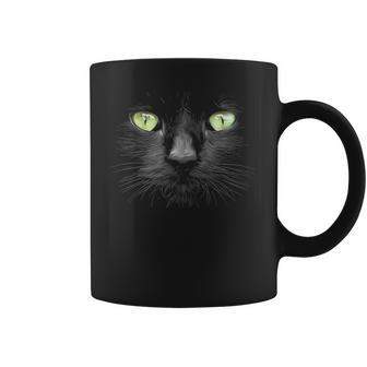 Beautiful Black Cat Face Big Green Eyes Cool Halloween Cats Coffee Mug - Seseable
