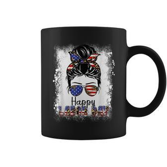 Bleached American Flag Happy Labor Day Messy Bun Hair Coffee Mug - Thegiftio UK