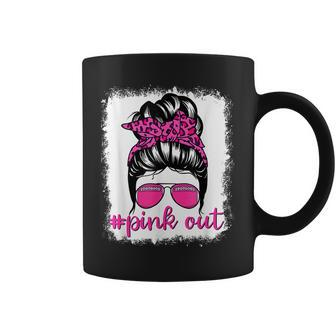 Bleached Pink Out Football Mom Messy Bun Pink Breast Cancer V6 Coffee Mug - Thegiftio UK