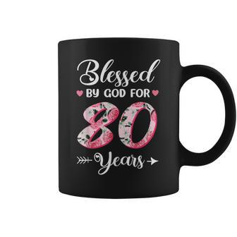 Blessed By God For 80 Years Old 80Th Birthday Floral Coffee Mug - Thegiftio UK