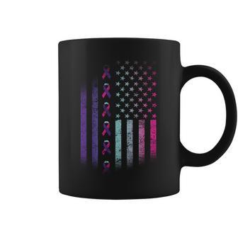 Blue Pink Teal Ribbon Flag Thyroid Cancer Awareness Coffee Mug - Monsterry