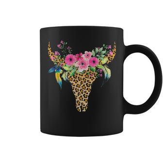 Boho Cow Bull Skull Leopard Gift For Cattle Lover Coffee Mug - Thegiftio UK