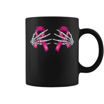 Boob Skeleton Hand On Breast Cancer Ribbon Halloween Womens V2 Coffee Mug - Thegiftio UK
