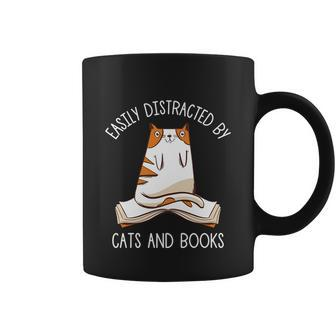 Book And Cat Easily Distracted By Cats And Books Cute Gift Graphic Design Printed Casual Daily Basic Coffee Mug - Thegiftio UK
