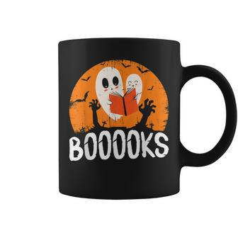 Boooks Funny Halloween Ghost Bookworm Spooky Season Reading Coffee Mug - Seseable