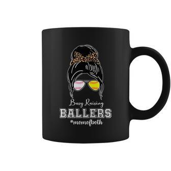 Busy Raising Ballers Mom Of Both Baseball Softball Messy Bun Sticker Features De Coffee Mug - Monsterry UK