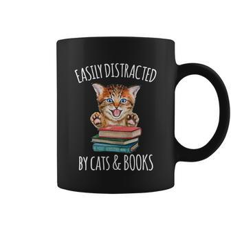 Cat And Book Lover Easily Distracted By Cats And Books Funny Gift Graphic Design Printed Casual Daily Basic Coffee Mug - Thegiftio UK