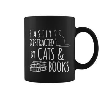 Cat And Book Lover Easily Distracted By Cats And Books Gift Graphic Design Printed Casual Daily Basic Coffee Mug - Thegiftio UK