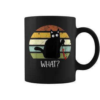 Cat What Funny Halloween Black Cat With Knife Coffee Mug - Seseable