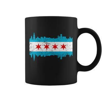 Chicago City Skyline Flag Vintage Coffee Mug - Monsterry DE