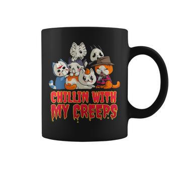 Chillin With My Creeps Funny Cat Horror Movies Serial Killer Coffee Mug - Thegiftio