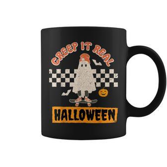 Creep It Real Retro Halloween Funny Ghost Skateboarding Coffee Mug - Seseable