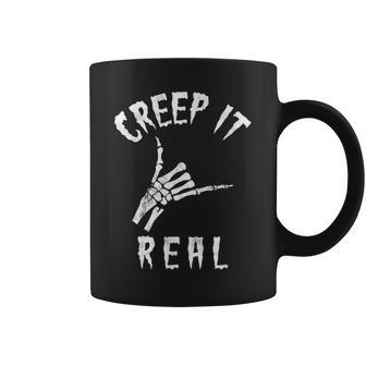 Creep It Real Skeleton Hand Shaka Funny Spooky Halloween Coffee Mug - Seseable