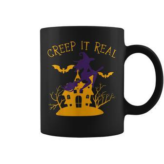 Creep It Real Witch Broom Funny Spooky Halloween Coffee Mug - Seseable