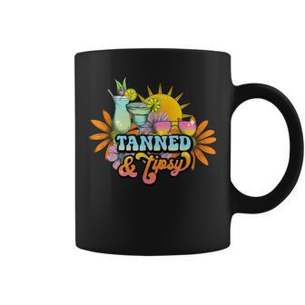 Cute Summer Tanned And Tipsy Funny Salty Beaches Girls Trip V2 Coffee Mug - Seseable