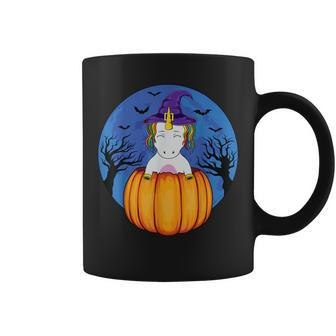 Cute Unicorn Wearing Witch Hat Halloween Pumpkin Girls Kids Coffee Mug - Seseable