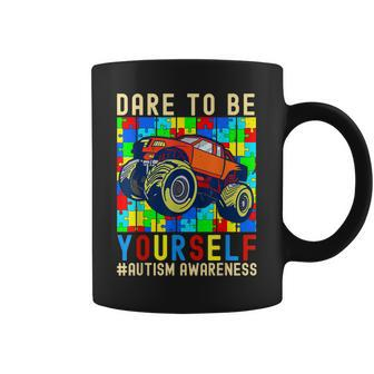 Dare To Be Yourself Autism Awareness Monster Truck Boys Kids Coffee Mug - Seseable