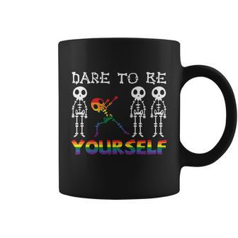 Dare To Be Yourself Skeleton Lgbt Gay Pride Lesbian Bisexual Ally Quote Coffee Mug - Monsterry DE