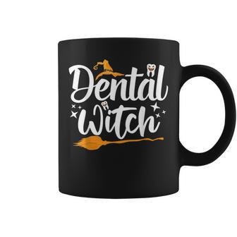 Dental Witch Hats Halloween Broom Stick Ghost Dentist Coffee Mug - Seseable