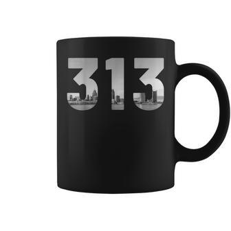 Detroit 313 Area Code Skyline Michigan Vintage V2 Coffee Mug - Thegiftio UK