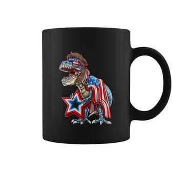 Dinosaur Trex Mullet Funny 4Th Of July Usa American Flag Coffee Mug - Monsterry DE
