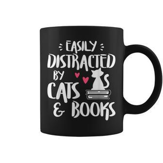Easily Distracted By Cats And Books - Cat & Book Lover Coffee Mug - Thegiftio UK