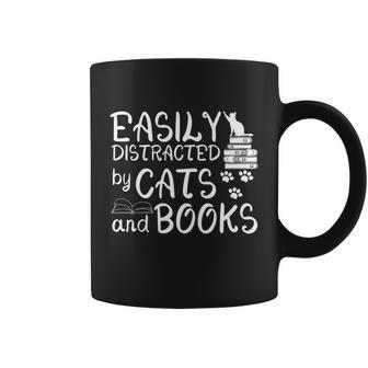 Easily Distracted By Cats And Books Cat & Book Lover Graphic Design Printed Casual Daily Basic Coffee Mug - Thegiftio UK