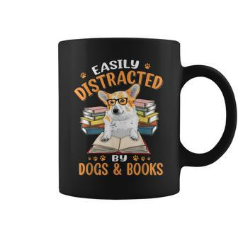 Easily Distracted By Dogs & Books Corgi Dog Mom Dog Dad Coffee Mug - Thegiftio UK