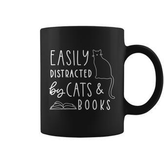 Easily Distracted Cats And Books Funny Gift For Cat Lovers Gift Coffee Mug - Monsterry AU