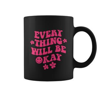 Everything Will Be Okay Funny Positive Flower Face Cute Graphic Design Printed Casual Daily Basic Coffee Mug - Thegiftio UK