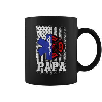 Firefighter Proud Papa Fathers Day Firefighter American Fireman Father V2 Coffee Mug - Seseable