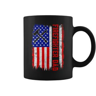Firefighter Retro American Flag Firefighter Dad Jobs Fathers Day Coffee Mug - Seseable