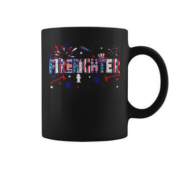 Firefighter Retro American Flag Firefighter Jobs 4Th Of July Fathers Day Coffee Mug - Seseable