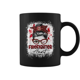 Firefighter The Red Proud Firefighter Fireman Aunt Messy Bun Hair Coffee Mug - Seseable