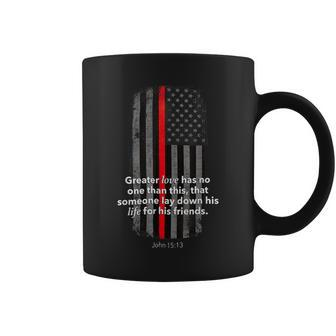 Firefighter Thin Red Line Firefighter Bible Verse American Flag Coffee Mug - Seseable