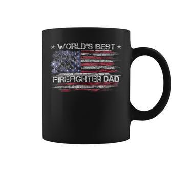 Firefighter Vintage Usa American Flag Worlds Best Firefighter Dad Funny Coffee Mug - Seseable