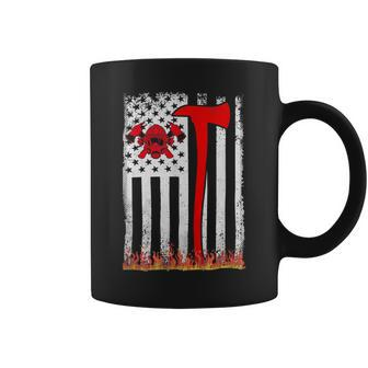 Firefighter Wildland Firefighter Axe American Flag Thin Red Line Fire Coffee Mug - Seseable