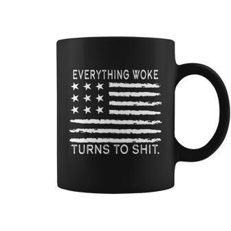 Funny Anti Biden Everything Woke Turns To Shit American Flag Coffee Mug - Monsterry CA