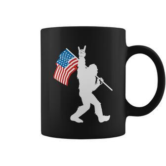 Funny Bigfoot 4Th Of July Rock And Roll Usa Flag For Sasquatch Believers Coffee Mug - Monsterry