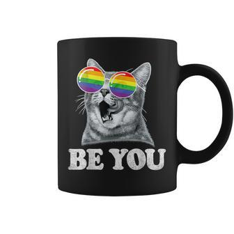 Funny Cat Gay Pride Month Be You Rainbow Sunglasses Lgbtq Coffee Mug - Thegiftio UK