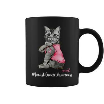 Funny Cat Pink Ribbon In October We Wear Pink Breast Cancer Coffee Mug - Thegiftio UK
